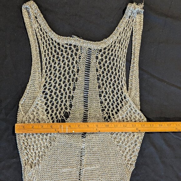 Silver Metallic Mesh Backless Mini Dress S/M Party NYE - Picture 8 of 15
